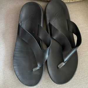 Ancient Greek Sandals Black Leather Charys Thong Platform Sandals Size 41